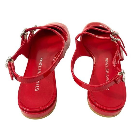 Stuart Weitzman $475 Claris Red Patent Leather Rhinestone Slingback 7.5 NEW - Picture 5 of 10